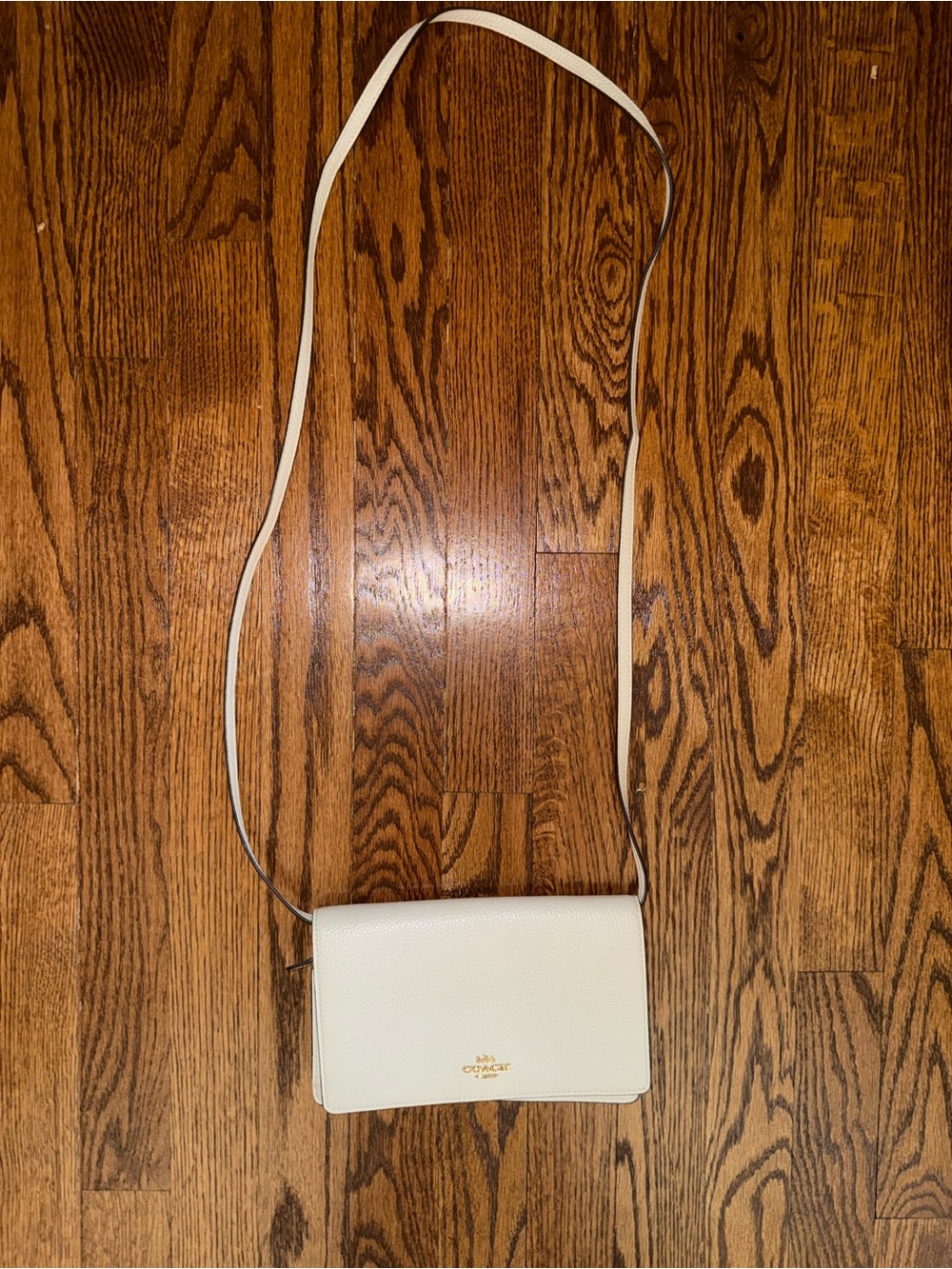 Coach Cream Pebbled Leather Crossbody with Gold Logo
